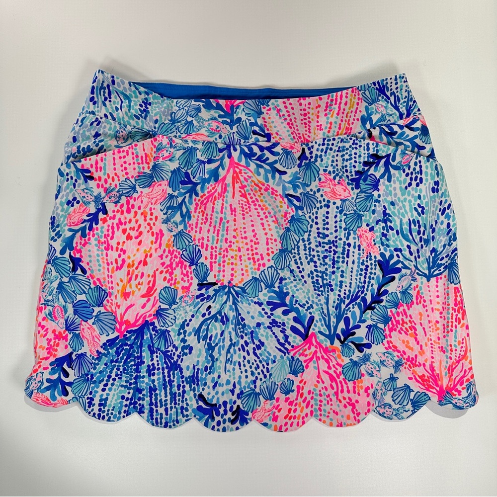 Lilly Pulitzer active skort with pockets scalloped hem blue pink size 16 - Picture 2 of 12